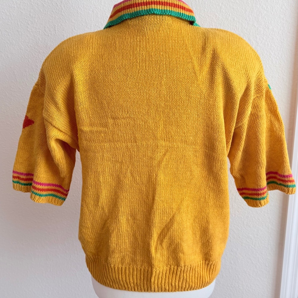 Vintage Yellow Knit Polo with Multicolor Floral Motif - Picture 7 of 7